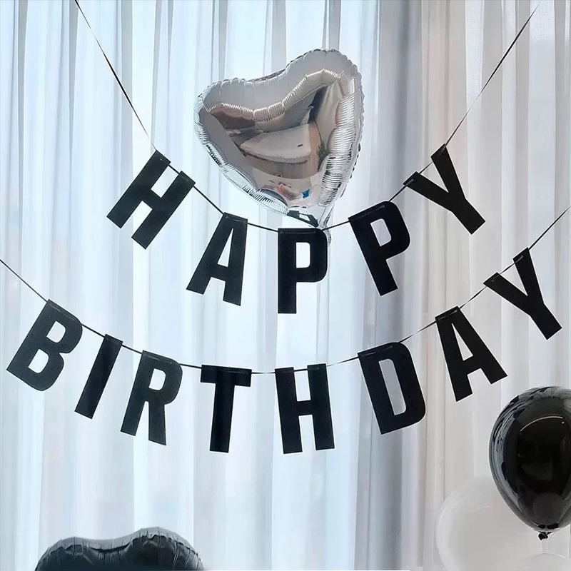 Science Of Happiness - 1Set Black Happy Birthday Party Banner