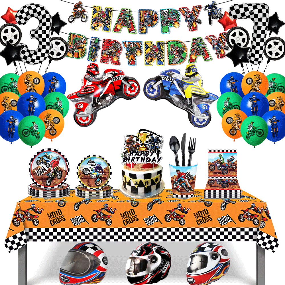 Science Of Happiness - Motorcycle Theme Happy Birthday Banner Plates