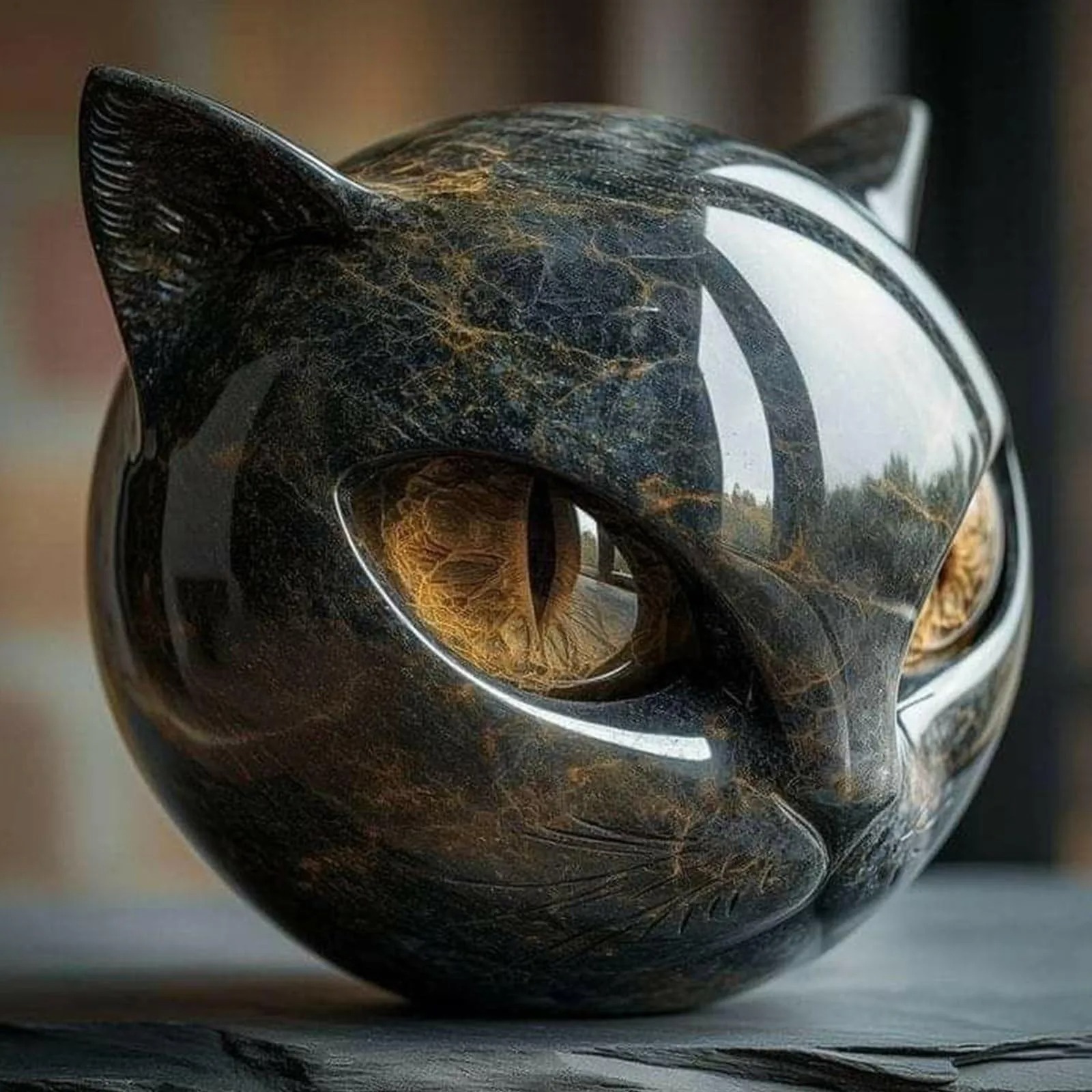 Newton Cradle Large - Decorative Black Cat Stone Figurine Resin