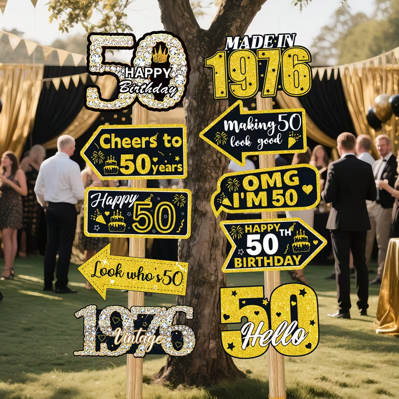 50th Birthday Yard Signs Black - Science Of Happiness 评论和价格